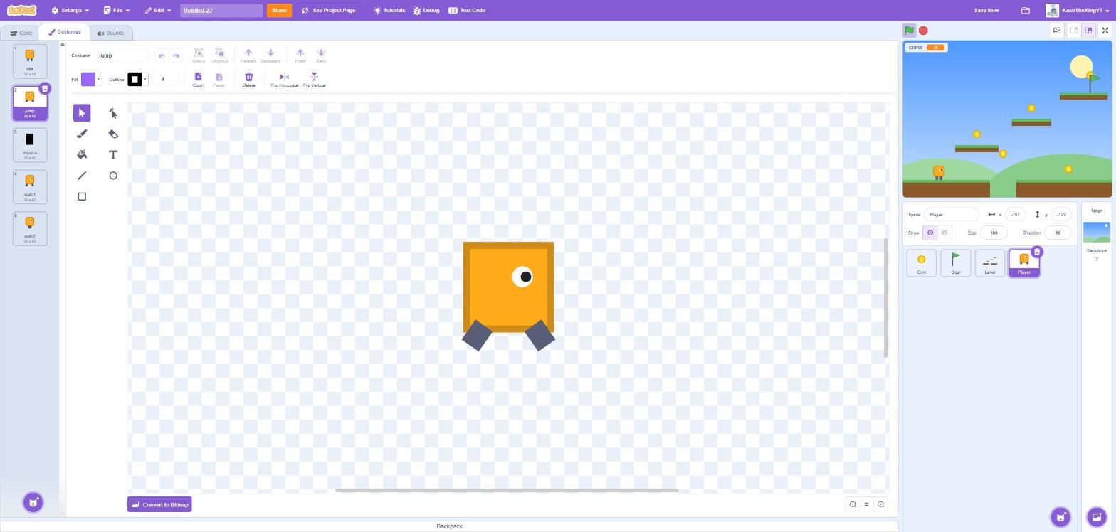 Player's costumes in Scratch's Costumes tab