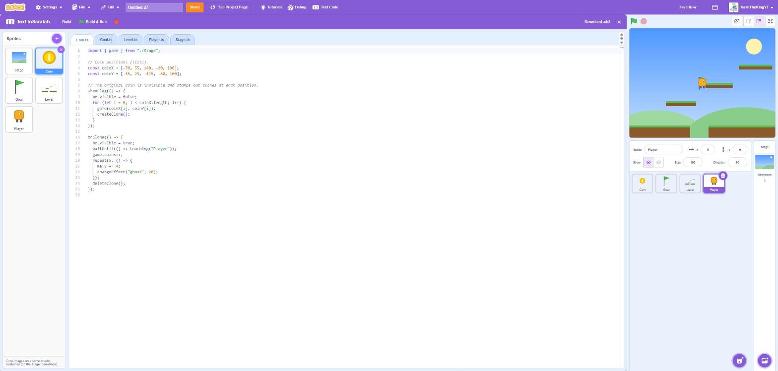 The TextToScratch editor open over the code area